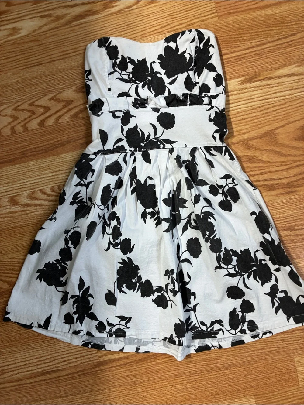 BOGO FREE Black & White Floral Mini Dress With Flare Skirt- 100% Cotton- Size-XS